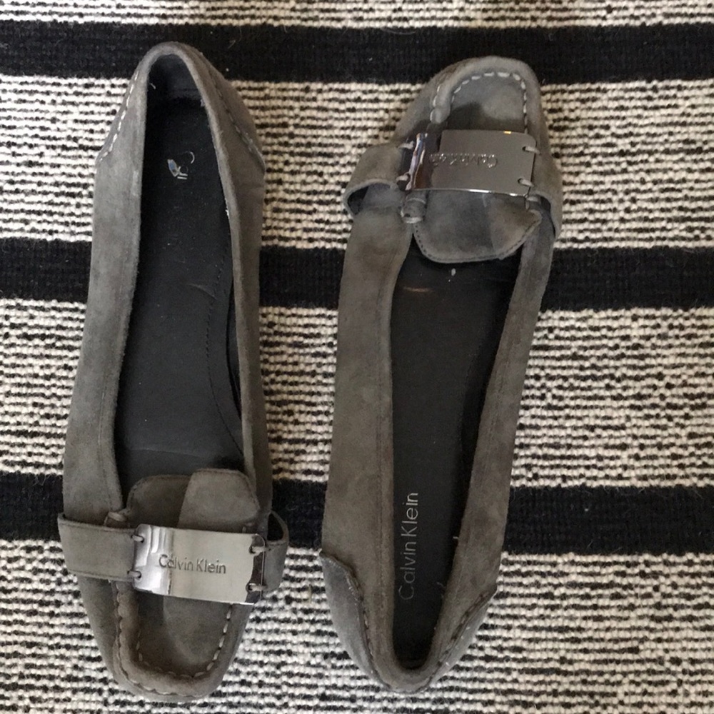 Calvin Klein gray suede loafers size 6